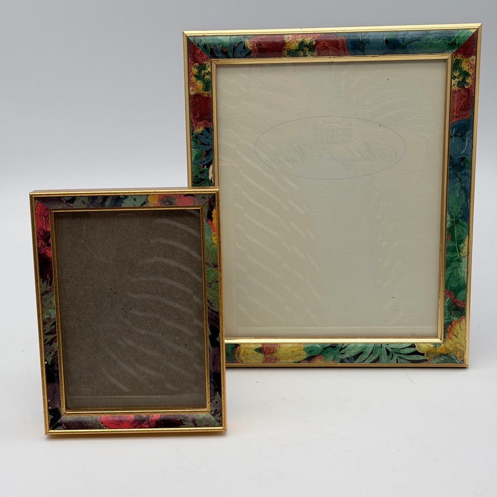 Ashleigh Manor Floral Enamel Gold Tone Picture Frame Set 8x10 4x6 Vintage Style